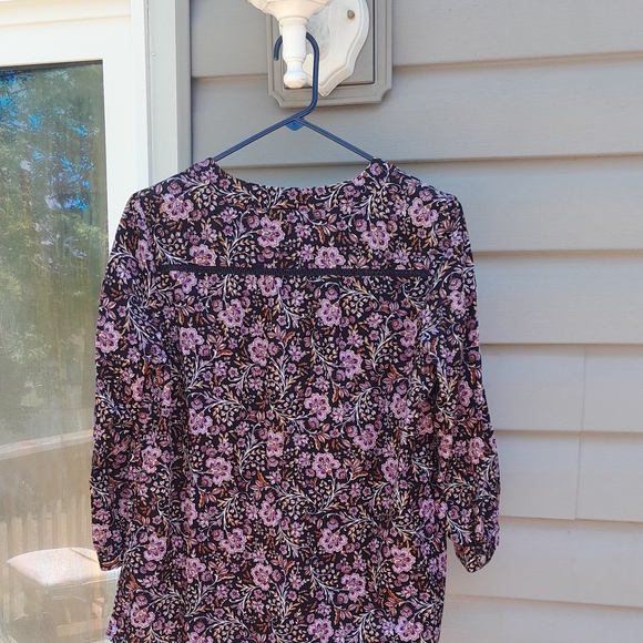 J JILL Black & Pink Floral Tunic  Blouse Corduroy Small - Picture 6 of 6